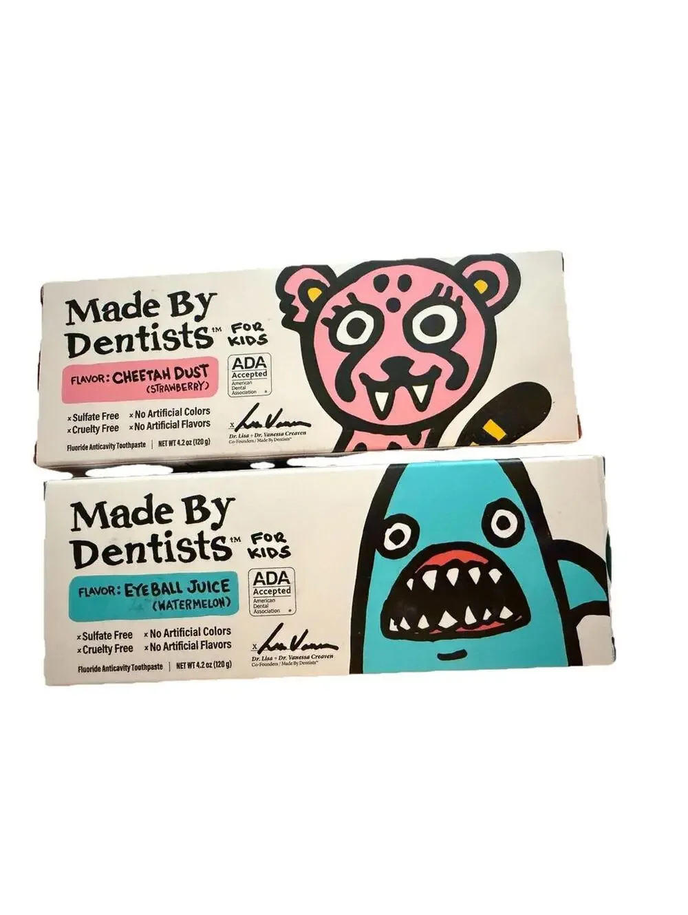 Lot Of TWO Made By Dentists Kids Cheetah Dust And Eyeball Juice Toothpaste
